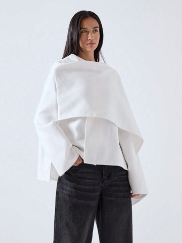 Minimalana Solid Color Cape Coat Poncho Overcoat