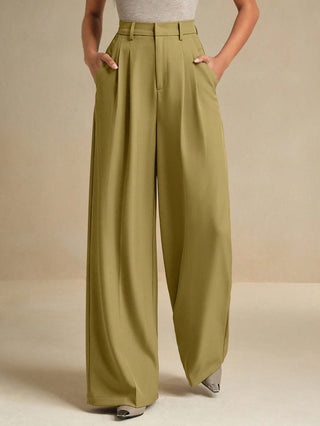 Solid Color Pleated Pocket Minimalist Flare Leg Pants