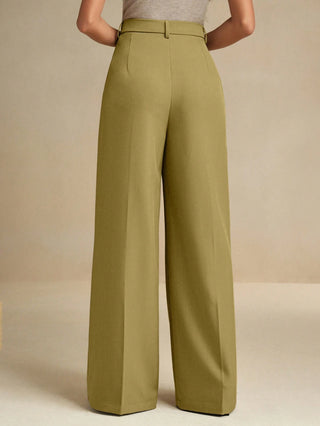 Solid Color Pleated Pocket Minimalist Flare Leg Pants