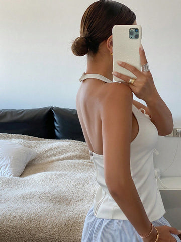Women's Large U-Neck Bow Front Halter Blouse