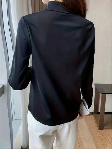 Silk Long Sleeve Elegant Satin Blouse,Long Sleeve Tops