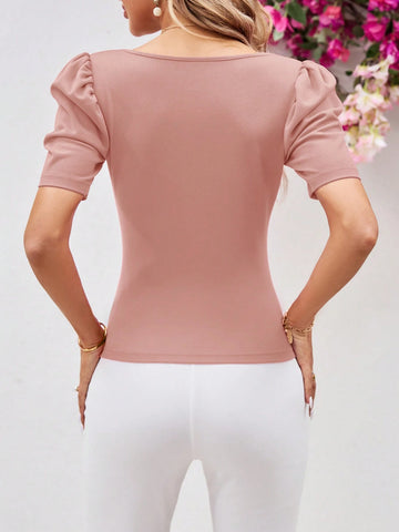 Clasi Ladies' Slim-Fit Sweetheart Neck Top With Mutton Sleeves