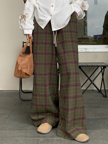 FRIFUL Women's Plaid Printed Wide Leg Pants