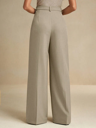 Solid Color Pleated Pocket Minimalist Flare Leg Pants
