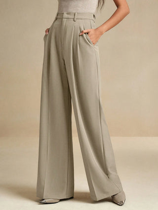 Solid Color Pleated Pocket Minimalist Flare Leg Pants