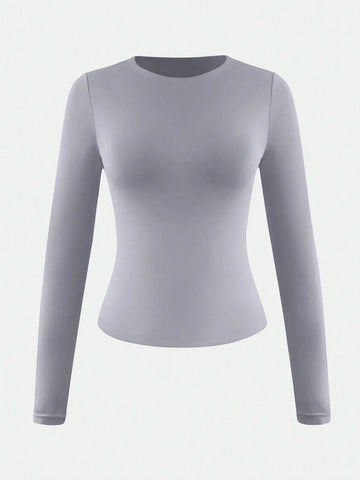 Stretch Base Slim Top Women Casual Club Long Sleeved Red T-Shirt