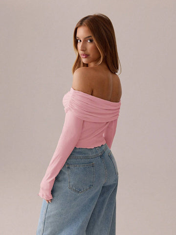 SXY Asymmetrical Pleated Pure Long-Sleeved T-Shirt