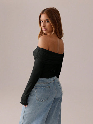 SXY Asymmetrical Pleated Pure Long-Sleeved T-Shirt