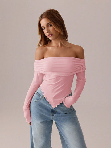 SXY Asymmetrical Pleated Pure Long-Sleeved T-Shirt