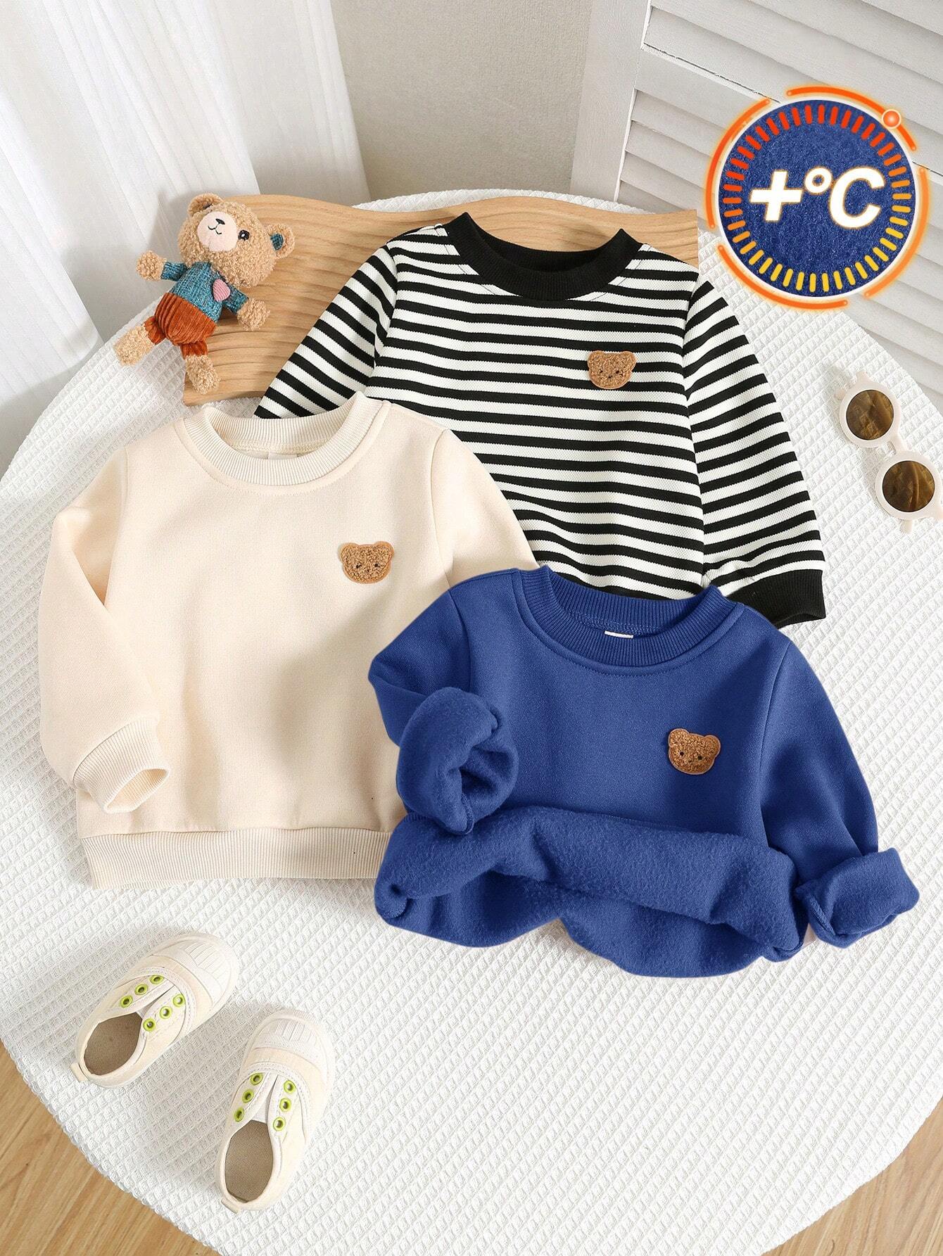 3pcs Baby Boy Casual Cartoon Solid Color Long Sleeve Sweatshirt Sets