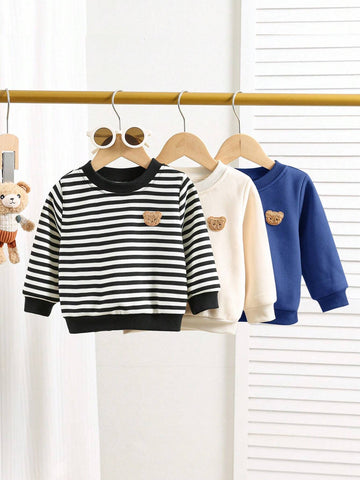 3pcs Baby Boy Casual Cartoon Solid Color Long Sleeve Sweatshirt Sets