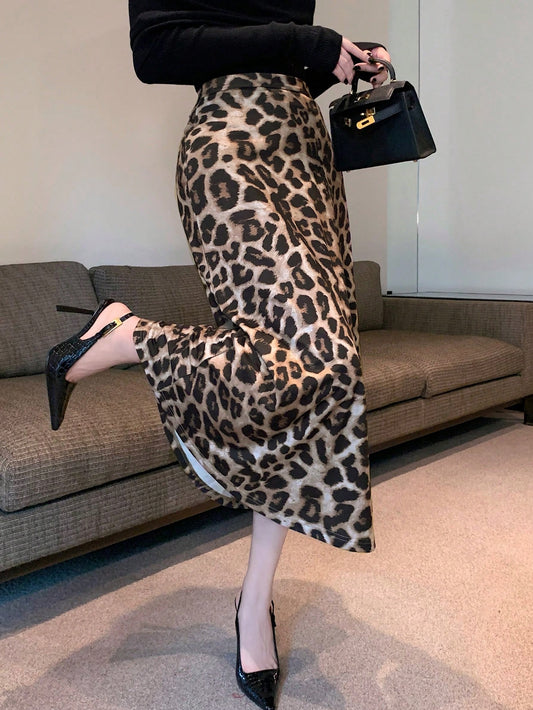 DAZY Leopard Print Mermaid Women Long Skirt