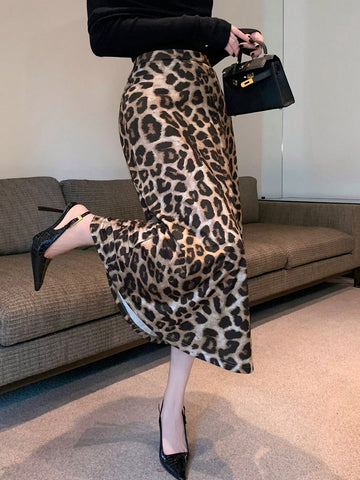 DAZY Leopard Print Mermaid Women Long Skirt