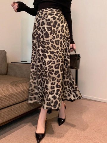 DAZY Leopard Print Mermaid Women Long Skirt