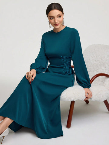 Modely Women's Solid Color Simple Daily Long Sleeve Dress