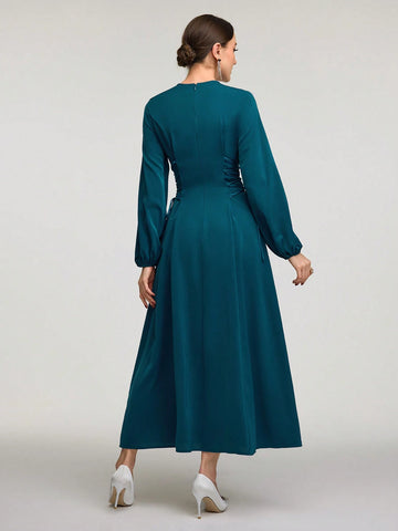 Modely Women's Solid Color Simple Daily Long Sleeve Dress