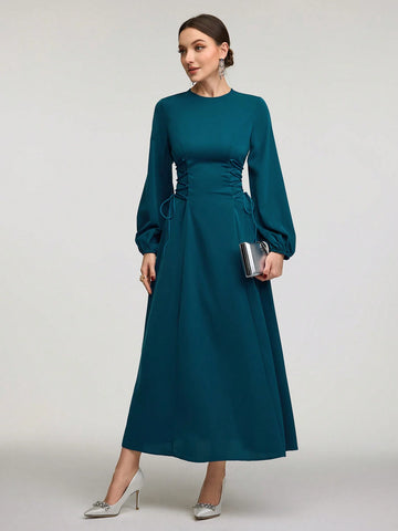 Modely Women's Solid Color Simple Daily Long Sleeve Dress