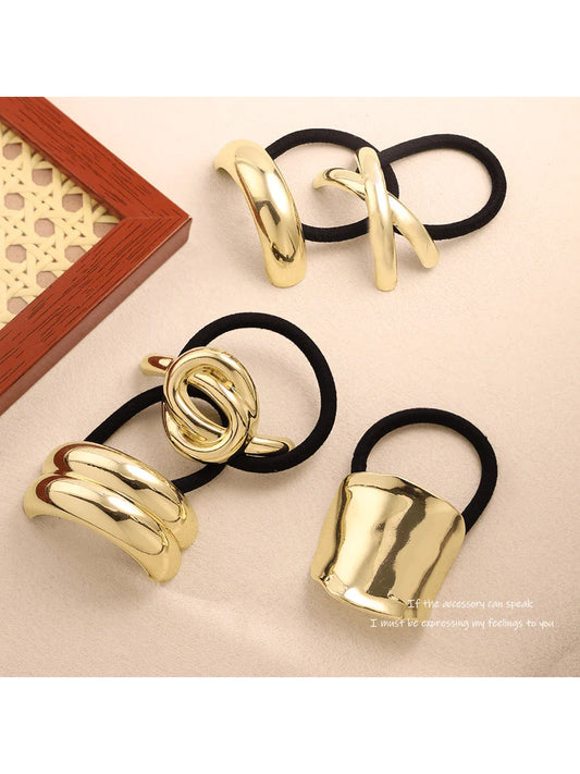5pcs Personalized Alloy Concave Convex Elastic Versatile Cool Style Geometric Square Headpiece Lava Gold Hair Clip