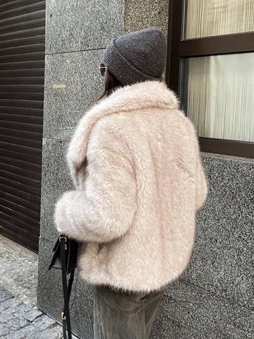 Elegant Solid Lapel Long Sleeve Coat Casual Loose Female Winter Oversize Lady Chic Streetwear Jakcets