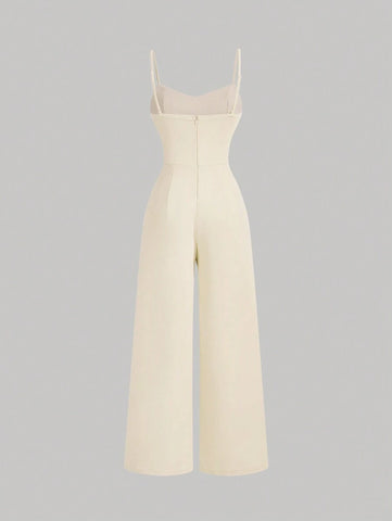 Retro Lace Hollow Out , Wide Leg Jumpsuit