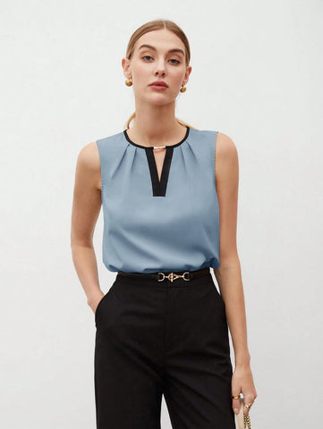 Women's Color Block Detail Pleated Hem Tank Top