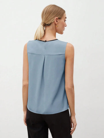 Women's Color Block Detail Pleated Hem Tank Top