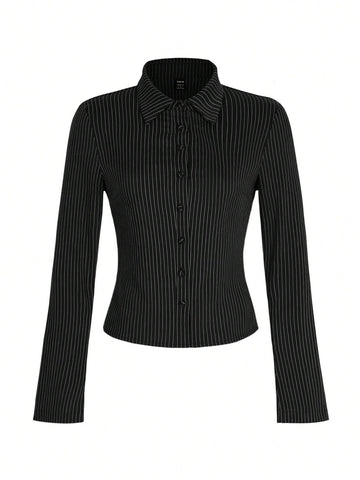 Women's Striped Print Simple Daily Long Sleeve Blouse