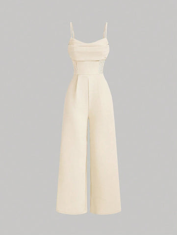 Retro Lace Hollow Out , Wide Leg Jumpsuit