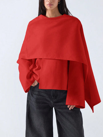 Minimalana Solid Color Cape Coat Poncho Overcoat