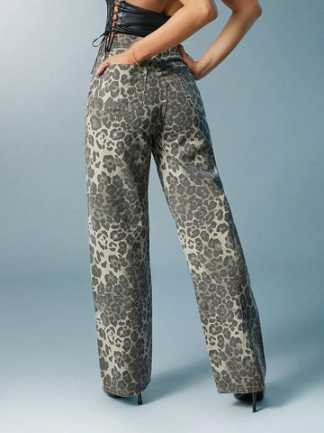 Women Clothes, Blue Wide-Leg '90s Jeans With Rhinestone, Denim