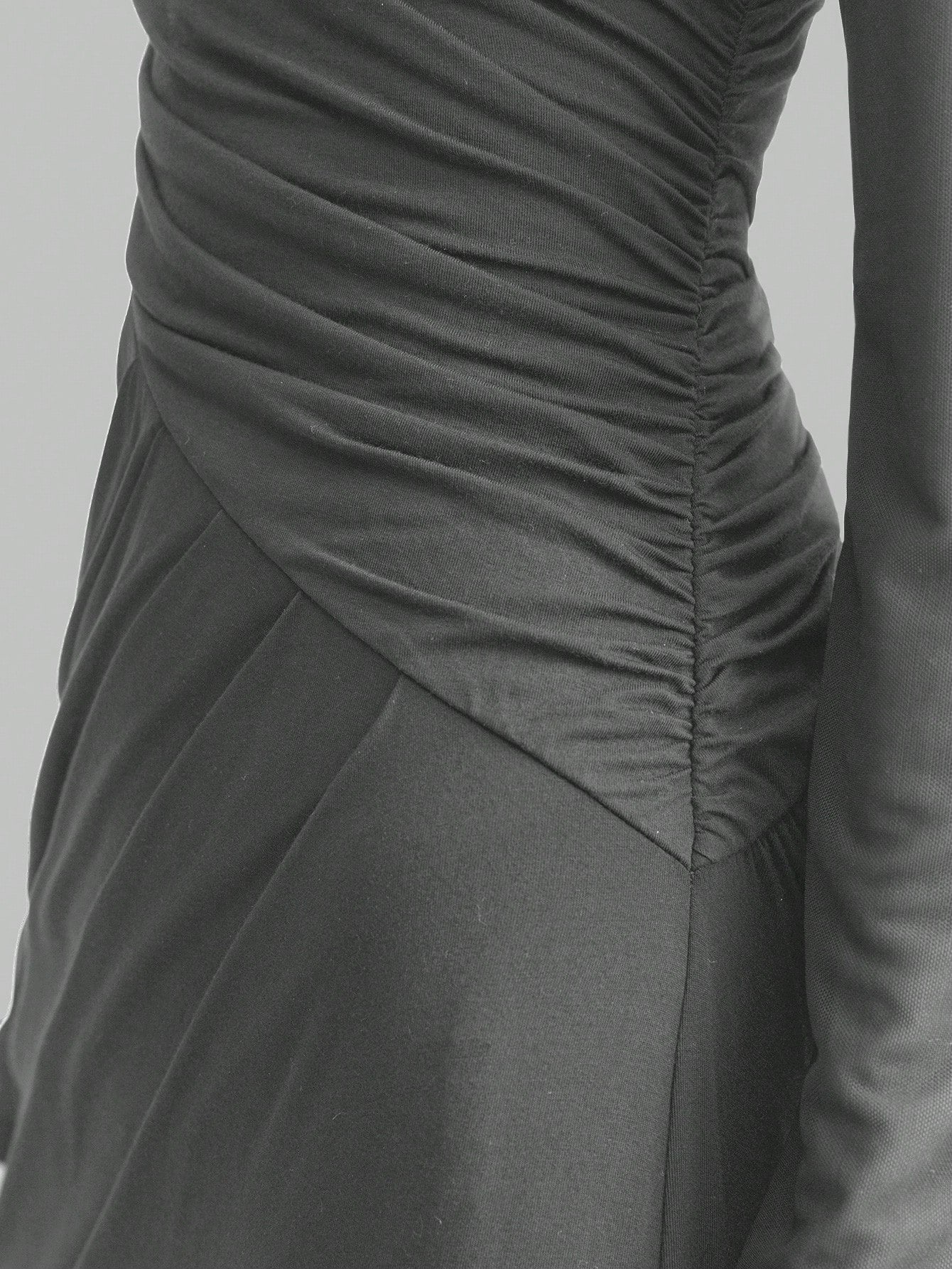 Mesh Splice Ruched Fishtail Extra Long Elegant Dress