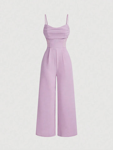 Retro Lace Hollow Out , Wide Leg Jumpsuit