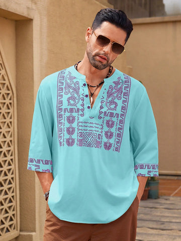 Manfinity Homme Men's Fashion Printed Mid Length Sleeve V Neck Shirt