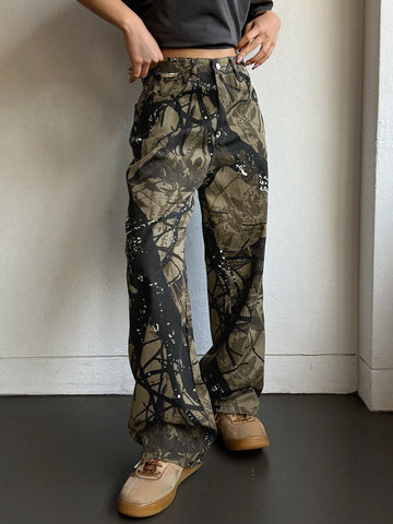 Women's Leopard Print Wide Leg Loose Casual Jeans With Pockets