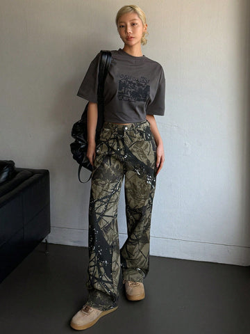 Women's Leopard Print Wide Leg Loose Casual Jeans With Pockets