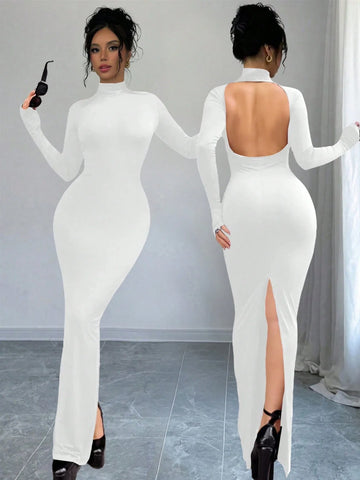 SXY Women's Casual Solid Color Turtleneck Bodycon Dress
