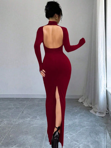 SXY Women's Casual Solid Color Turtleneck Bodycon Dress