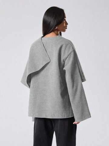 Minimalana Solid Color Cape Coat Poncho Overcoat