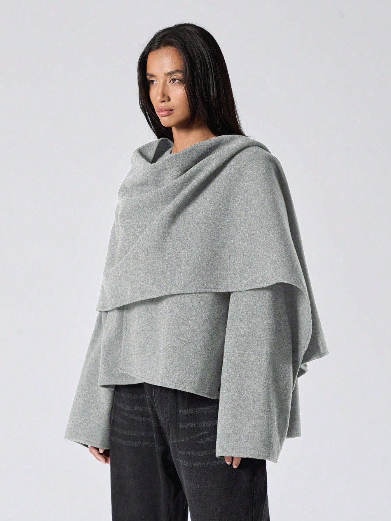 Minimalana Solid Color Cape Coat Poncho Overcoat