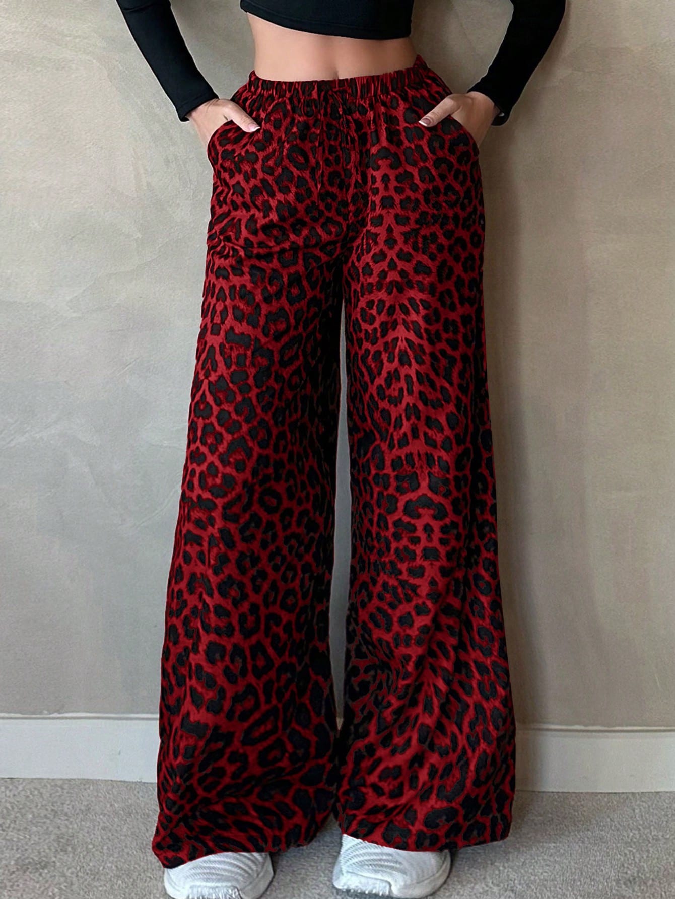 Tall Casual Street Leopard Print Loose Straight Wide Leg Pants