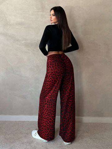 Tall Casual Street Leopard Print Loose Straight Wide Leg Pants