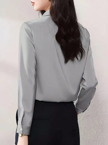 Silk Long Sleeve Elegant Satin Blouse,Long Sleeve Tops