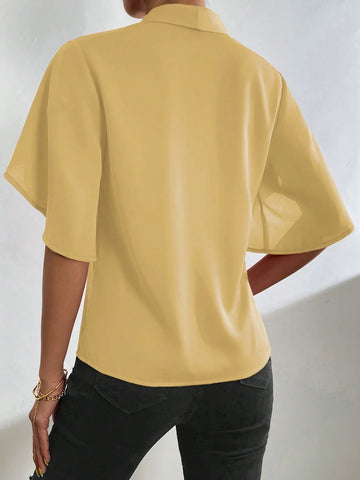 Clasi Solid Petal Sleeve V Neck Blouse