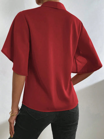 Clasi Solid Petal Sleeve V Neck Blouse