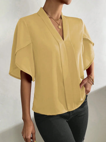 Clasi Solid Petal Sleeve V Neck Blouse