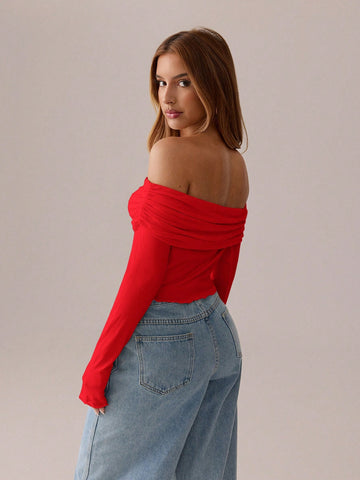 SXY Asymmetrical Pleated Pure Long-Sleeved T-Shirt