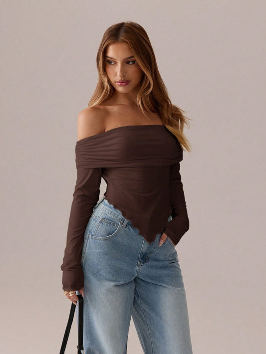 SXY Asymmetrical Pleated Pure Long-Sleeved T-Shirt