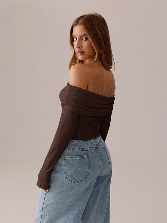 SXY Asymmetrical Pleated Pure Long-Sleeved T-Shirt