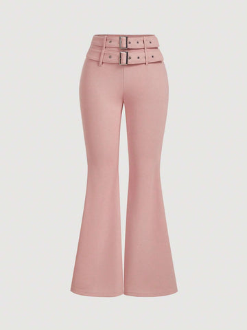 MOD Women's Casual Solid Color Double Waistband Flared Pants