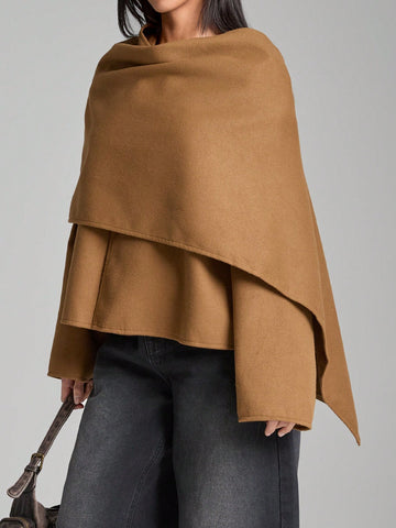 Minimalana Solid Color Cape Coat Poncho Overcoat